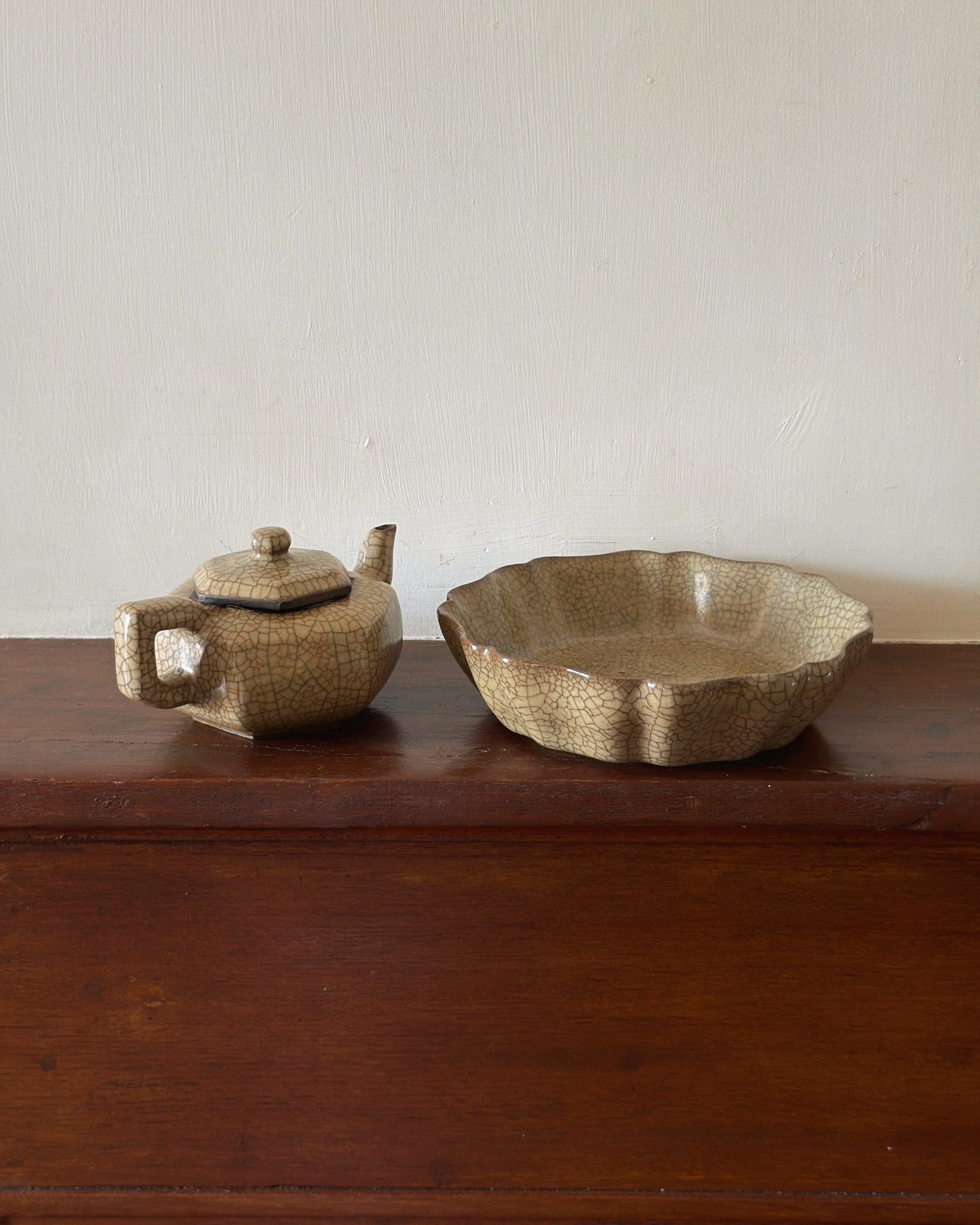 Morning Ritual: Chinese Teapot & Plate Set (Ge Ware)