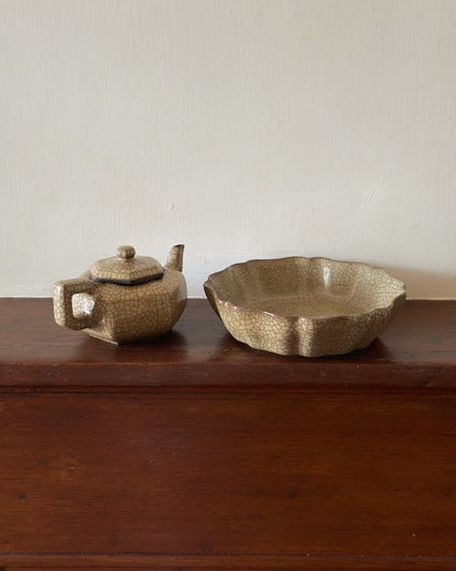 Morning Ritual: Chinese Teapot & Plate Set (Ge Ware)