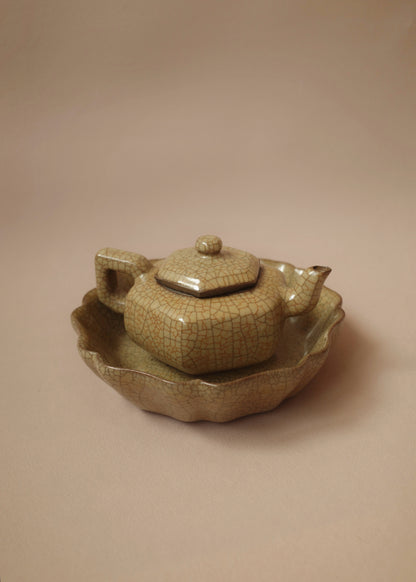 Morning Ritual: Chinese Teapot & Plate Set (Ge Ware)