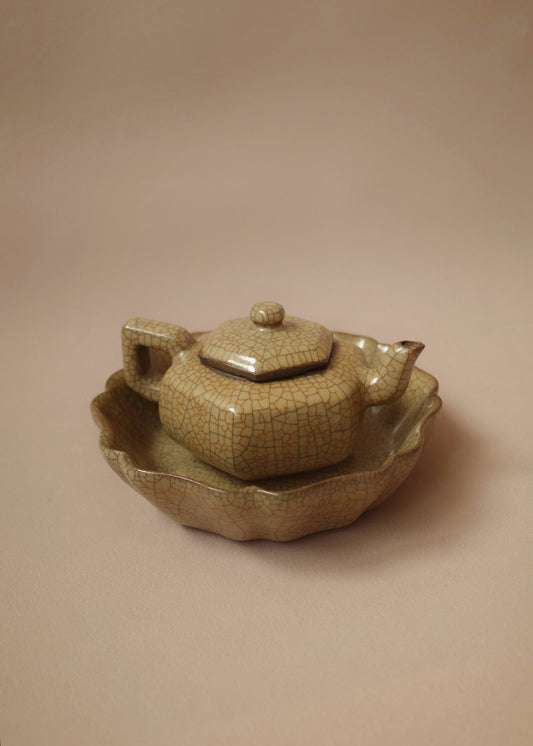 Morning Ritual: Chinese Teapot & Plate Set (Ge Ware)