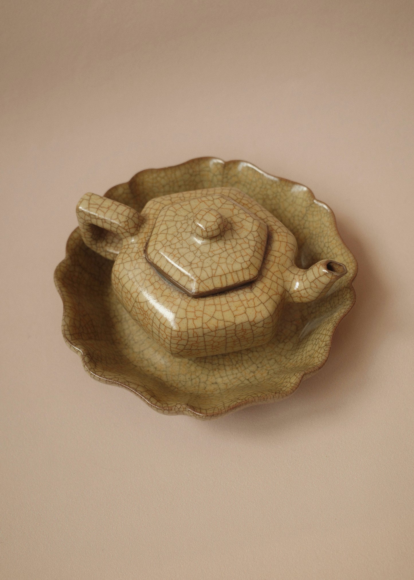 Morning Ritual: Chinese Teapot & Plate Set (Ge Ware)