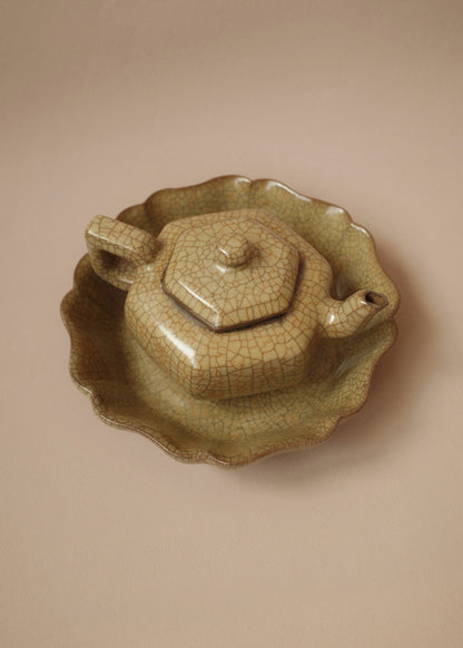 Morning Ritual: Chinese Teapot & Plate Set (Ge Ware)