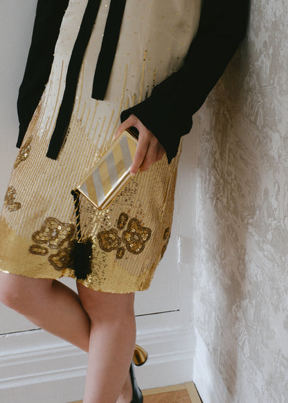 1970s  STRIPED METAL CLUTCH WITH TASSEL